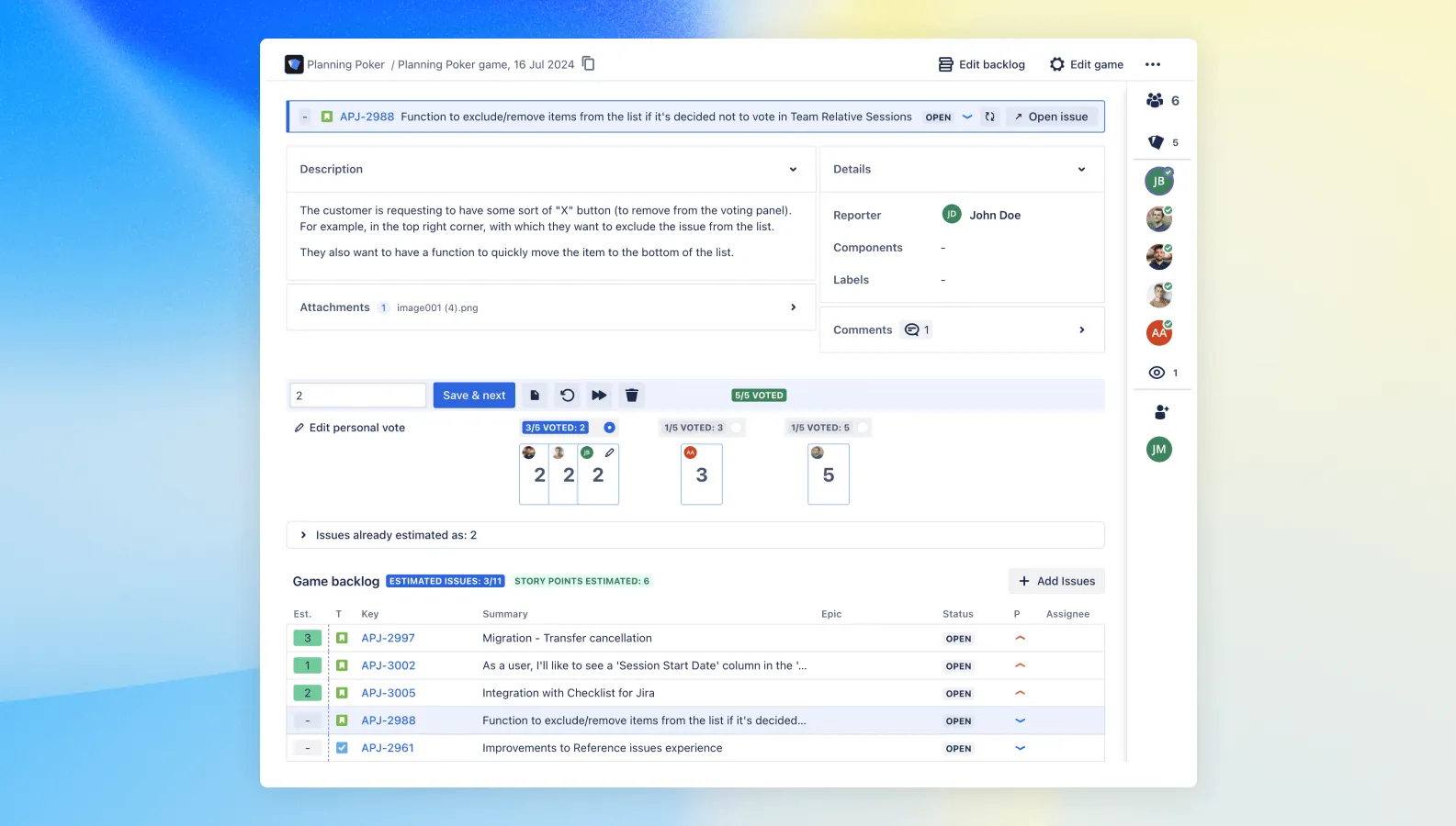 Planning Poker plugin running inside Jira