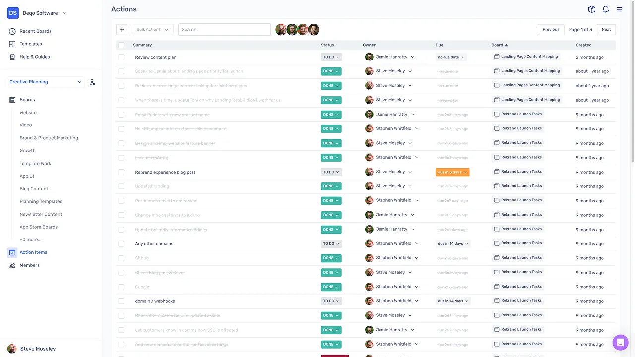 Manage actions between sessions